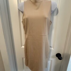 Forever 21 Tan and Gray Sheath Dress Mock Neck Cap Sleeve